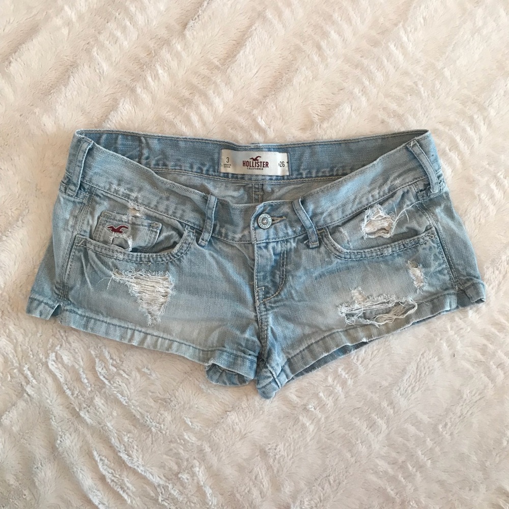 Hollister Light Blue Destroyed Denim Shorts Size 3